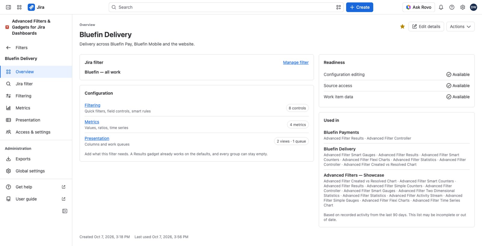 Overview: what this advanced filter is, whether it can load work items, and what is configured on it.