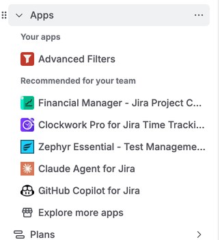 Jira's Apps menu, with Advanced Filters under Your apps and Explore more apps at the foot of the list.