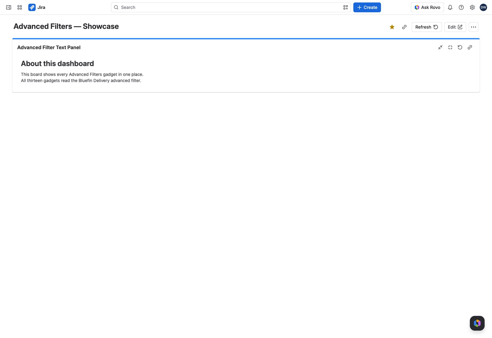 The Text Panel on a dashboard, showing a heading and two short lines of text and nothing else.